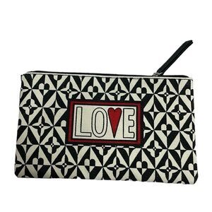 Brighton Love Cotton Canvas Cosmetic Pouch Makeup Bag Black White Heart